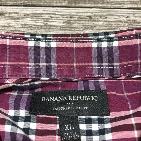 Banana Republic Tailored Slim Fit Plaid Button Up Shirt Men’s XL Red 100% Cotton - Picture 7 of 8